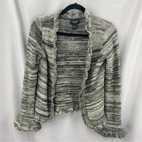 Tashia London Cashmere Ruffle Trim Open Cardigan Sweater in  Heathered Gray Med - Picture 1 of 5